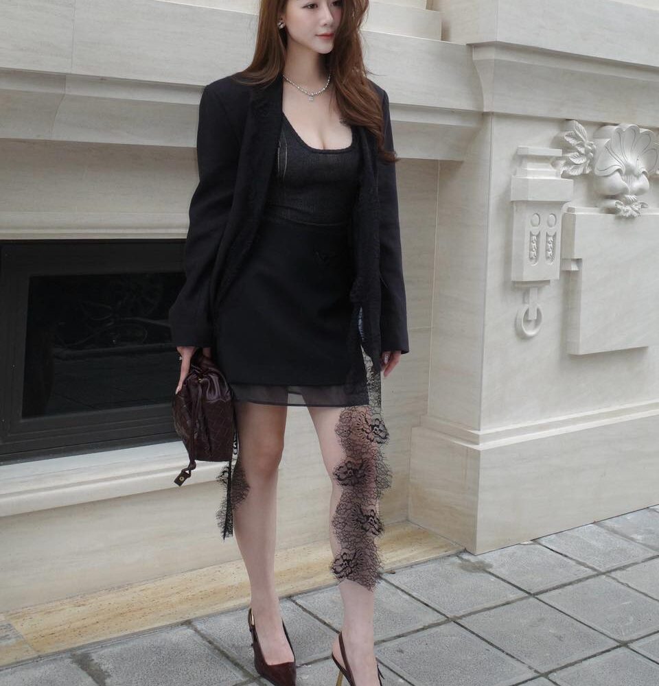 Elegant Black Lace Accent Mini Dress with Blazer