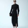 Black Structured Long Shirt Dress – Modern Minimalist Silhouette